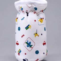 Babyhug Feeding Bottle Cotton Cover With Elastic Neck Car Print Medium - White-25
