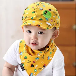 Ziory Cartoon Printed Snapback Cap & Bib - Yellow-picture-34