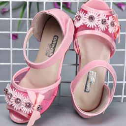 Cute Walk by Babyhug Party Wear Peeptoes Studded Floral Motifs - Pink-image-3