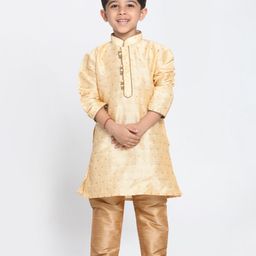 Vastramay Square Print Full Sleeves Kurta & Pajama Set - Gold-image-54