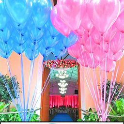 Amfin Metallic Latex Balloons With Ribbons Light Blue & Pink - Pack of 52-14
