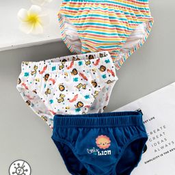 Babyhug Antibacterial Briefs Lion Print Pack of 3 - Navy White-image-27