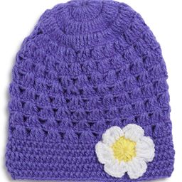 MayRa Knits Hand Knitted Flower Design Crochet Cap - Blue-image-12