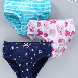 Babyoye Cotton Panties Star & Heart Print Pack of 3 - Blue White-image-8