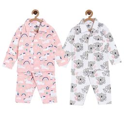 The Mom Store Combo of 2 Full Sleeves Baby Koala & Magical Unicorn Night Suit  - Grey Pink-image-93