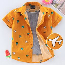 Rikidoos Half Sleeves Boat Printed Shirt With Attached Tee - Yellow-image-88