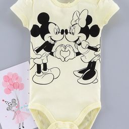 Fox Baby Half Sleeves Onesie Mickey and Minnie Mouse Print - Yellow-image-12
