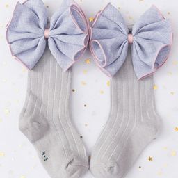 Flaunt Chic Ruffle Bow Socks - Grey-image-5