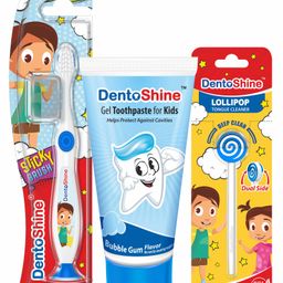 DentoShine Oral Care Combo Ages 2- (Sticky Toothbrush for Kids - Lollipop Tongue Cleaner - Flavored Toothpaste 80 g) (Bubble Gum)-image-28