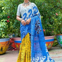 DIVASTRI Floral Printed Pure Cotton Designer Bagru Saree-picture-24
