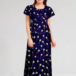 Pure Cotton Printed Nighty Nightrdess Maxi Gown For Women-image-97