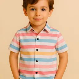 YK Boys Horizontal Striped Spread Collar Casual Shirt-picture-5