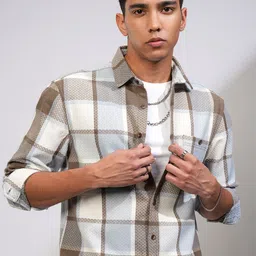 HIGHLANDER Men Relaxed Fit Spread Collar Windowpane Checked Casual Shirt-image-63