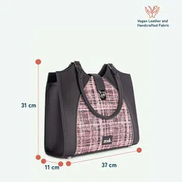 ZOUK Checked Printed Shopper Jute Shoulder Bag image 5