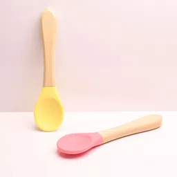The Little Lookers 2-Pcs Pink & Yellow Silicone Spoon With Bamboo Handle-image-87