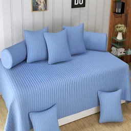 Aura Blue & White 8 Pieces Striped Diwan Set-46
