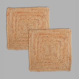 PAROKSH Brown 2 Pieces Braided Reversible Jute Square Shaped Table Placemats-56