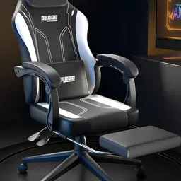 DROGO White & Black Onyx Gaming Chair With Adjustable Neck & Lumbar Support Pillow-picture-10