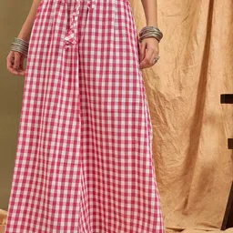 InWeave Checked Pure Cotton A-Line Maxi Skirt-image-74