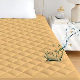 CRAZY WORLD Beige Polycotton Water Resistant Mattress Protector-image-76