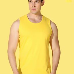 WOOSTRO Pack Of 2 Printed Super Combed Cotton Gym Vests VWS26(MORE YELLOW)(PLAIN YELLOW)-image-83