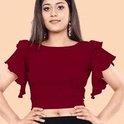 DressBerry Solid Flutter Sleeve Crop Top-14