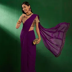 Maroosh Women Purple Striped Saree With Blouse-picture-22