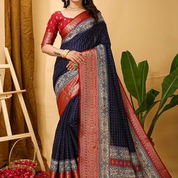 KALINI Checked Zari Art Silk Banarasi Saree-image-60