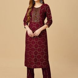 WILNERCROWN Paisley Embroidered Straight Kurta with Trousers-16
