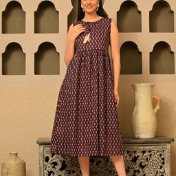 Sangria Women Ethnic Motifs Printed Cotton A-Line Midi Dress-image-45