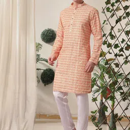 Pro-Ethic STYLE DEVELOPER Floral Printed Mandarin Collar Pure Cotton Kurta And Trousers-80