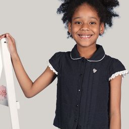 One Friday Girls Embroidered Shirt Collar Cotton Top-picture-40
