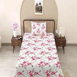 Bombay Spreads Pink Floral 180 TC Single Bedsheet with 1 Pillow Covers-image-97
