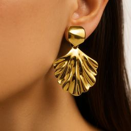 Gold Plated Stainless Steel Korean Earrings For Women And Girls-image-8