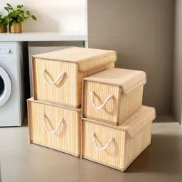 The Better Home Brown 4 Pieces Bamboo Storage Organisers With Lid & Durable Handle-52