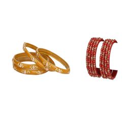 Somil Elegant Combo Glass Bangle Set | Handmade Traditional Chudi For Women | Perfect For Daily & Occasion Use, Combo of 2 Set, Yellow, Radium-image-52
