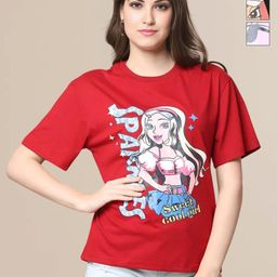 Mast & Harbour Women Pack of 3 Pink Panther Graphic Printed Cotton Oversized T-shirts-image-5