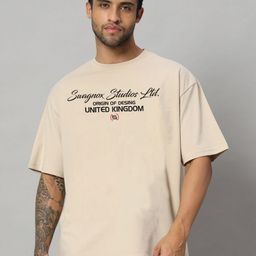 SWAGNOX Men Typography Printed Round Neck Cotton Oversized T-shirt-image-54