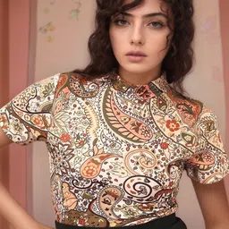 VANGULL Women Paisley Printed High Neck Crop Top-picture-1
