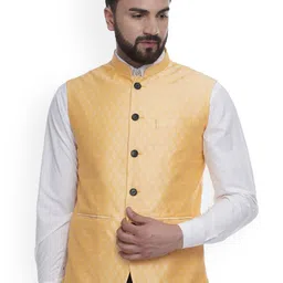 VEERA PARIDHAAN Printed Jacquard Mandarin Collar Nehru Jackets-36
