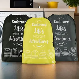 Aura Yellow & Black 3 Pieces Printed Foldable Water Resistant Multi-Utility Laundry Bags-17