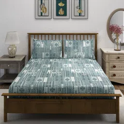 SWAYAM Ananda Green Geometric 210 TC Pure Cotton King Bedsheet Set- 2.74 m x 2.74 m-image-87