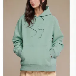 Moda Rapido Women Solid Green Hooded Sweatshirt-picture-8