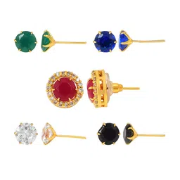 MEMOIR Set Of 5 Gold-Plated Contemporary Stone Studded Drop Earrings image 2