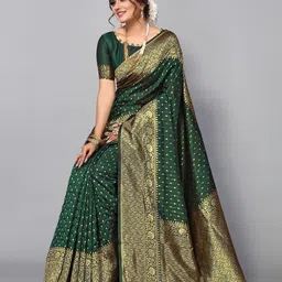 MORDEN MUSE Geometric Woven Design Kanjeevaram Saree With Unstitched Blouse-picture-24