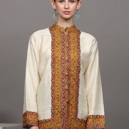 Exotic India Women Floral Longline Bomber with Embroidered Jacket-image-39