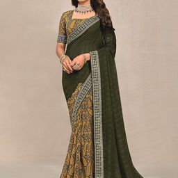 Satrani Kalamkari Sequinned Pure Georgette Saree-image-19