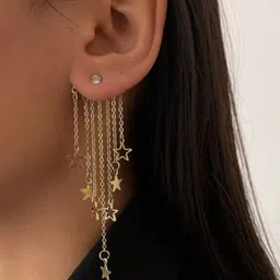 OPUS GEMS Artificial Stones Studded Tasselled Star Shaped Drop Earrings-picture-12