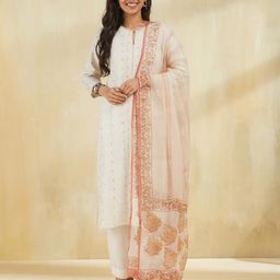 Fabindia Floral Printed Cotton Silk Block Print Technique Dupatta-0