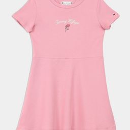 Tommy Hilfiger Girls Brand Logo Printed Crew Neck Pure Cotton T-shirt Dress-picture-34